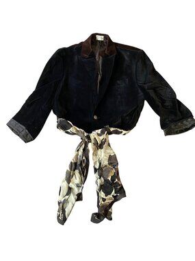 Brown Velvet Blazer Silk Scarf Belt Accent Repurposed Bachrach Jacket Large